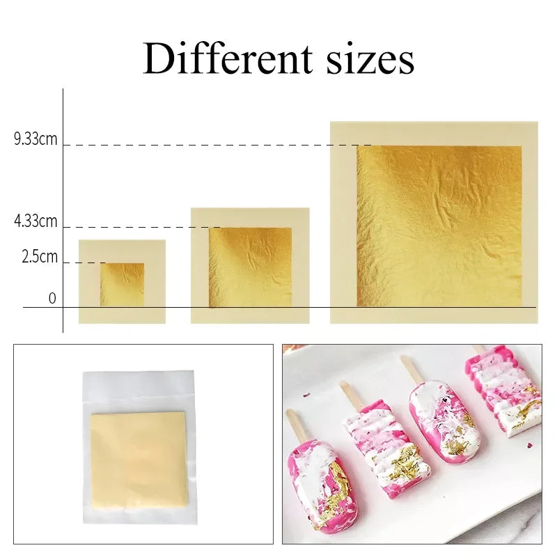Hojas de hojas de oro puro de 24K, 10 Uds. para manualidades