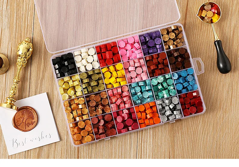 Cera lacre octogonal multicolor en caja, cera para sellado