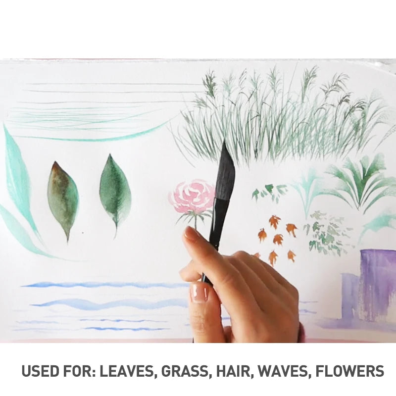 Pincel de acuarela de pelo de ardilla, pinceles de pintura artística tipo daga para hojas, hierba, pelo, ondas, dibujo de flores