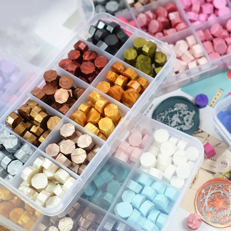 Cera lacre octogonal multicolor en caja, cera para sellado