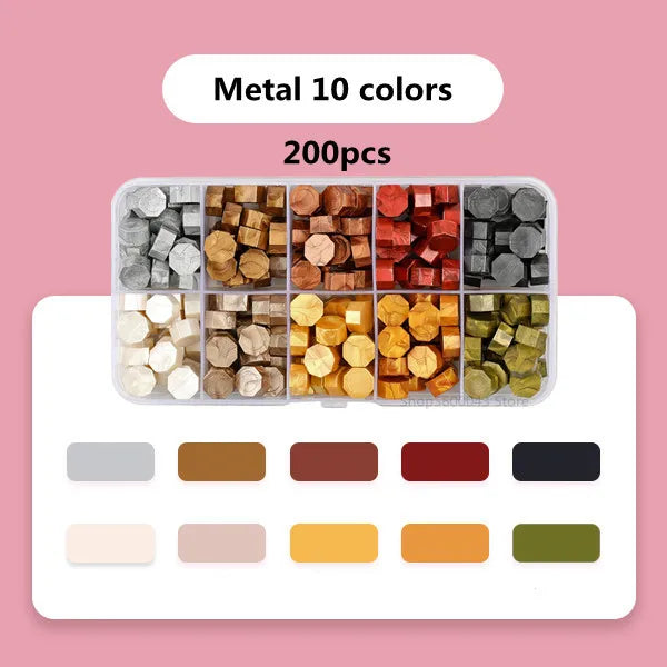 Cera lacre octogonal multicolor en caja, cera para sellado