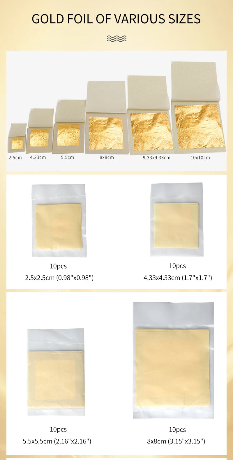 Hojas de hojas de oro puro de 24K, 10 Uds. para manualidades