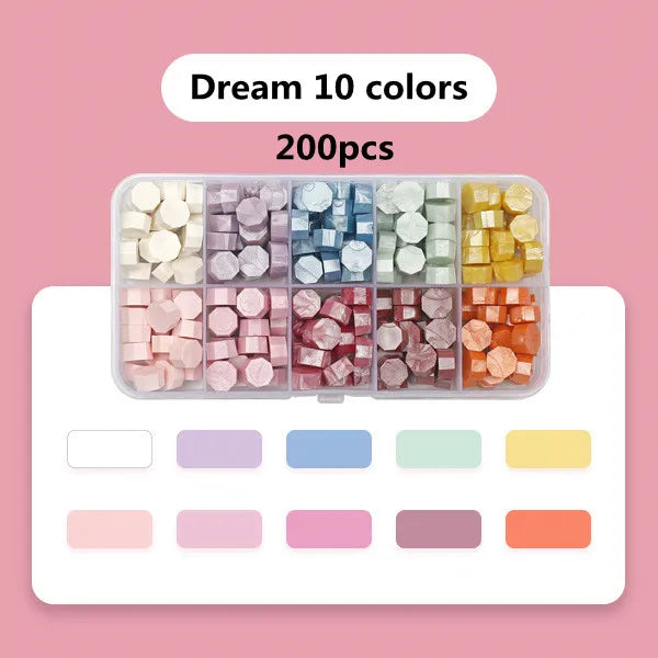 Cera lacre octogonal multicolor en caja, cera para sellado