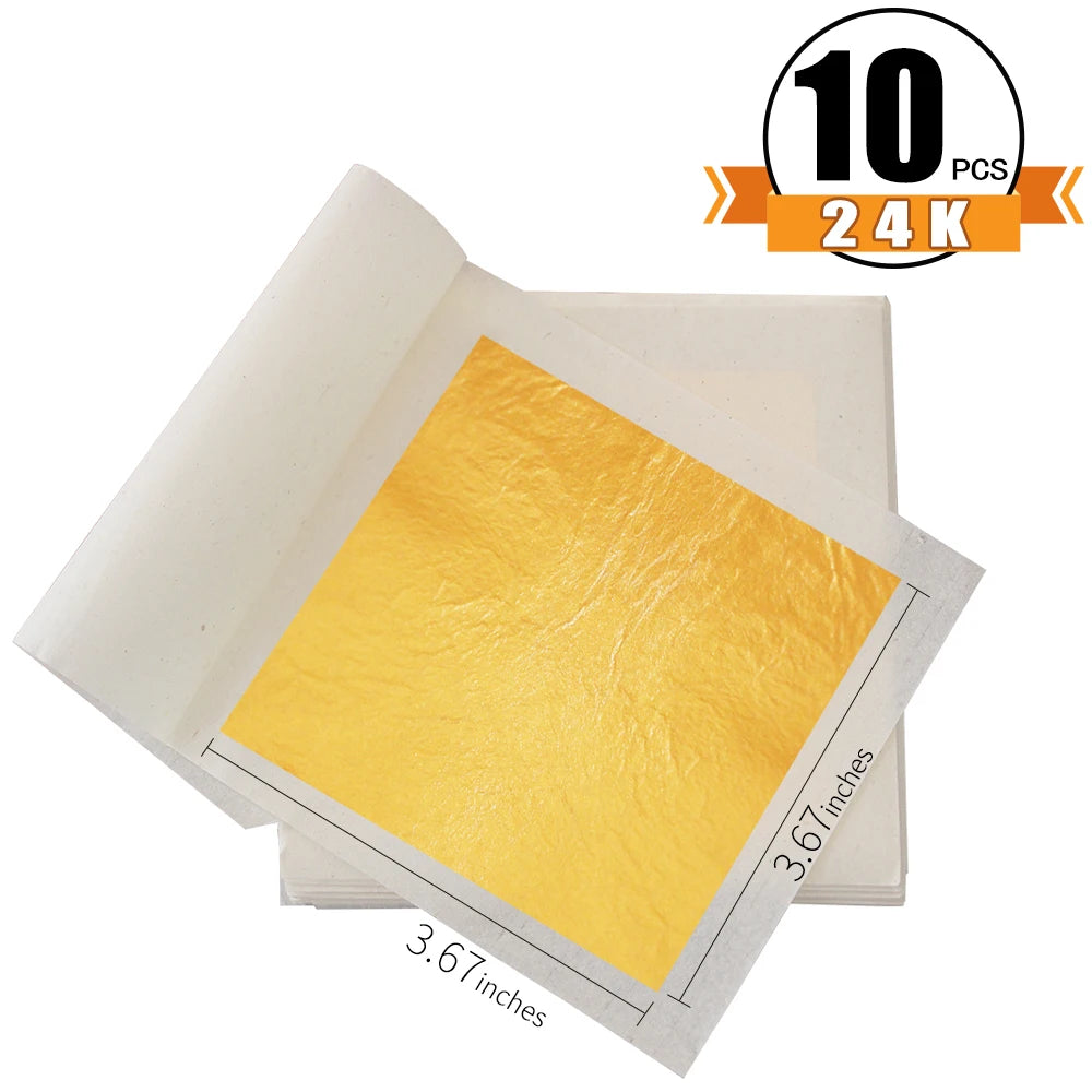 Hojas de hojas de oro puro de 24K, 10 Uds. para manualidades