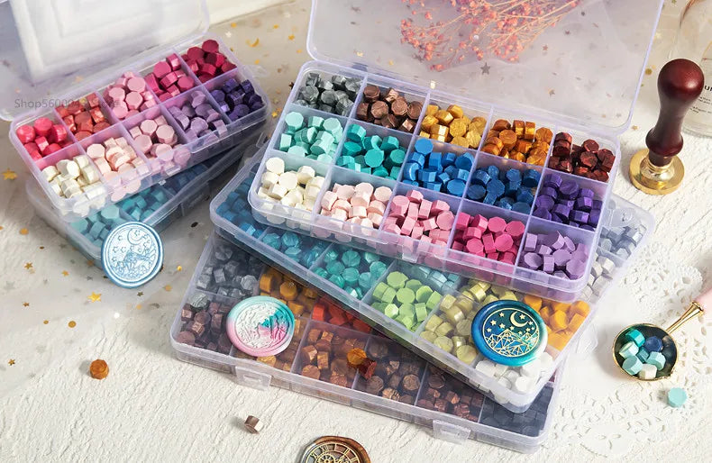 Cera lacre octogonal multicolor en caja, cera para sellado