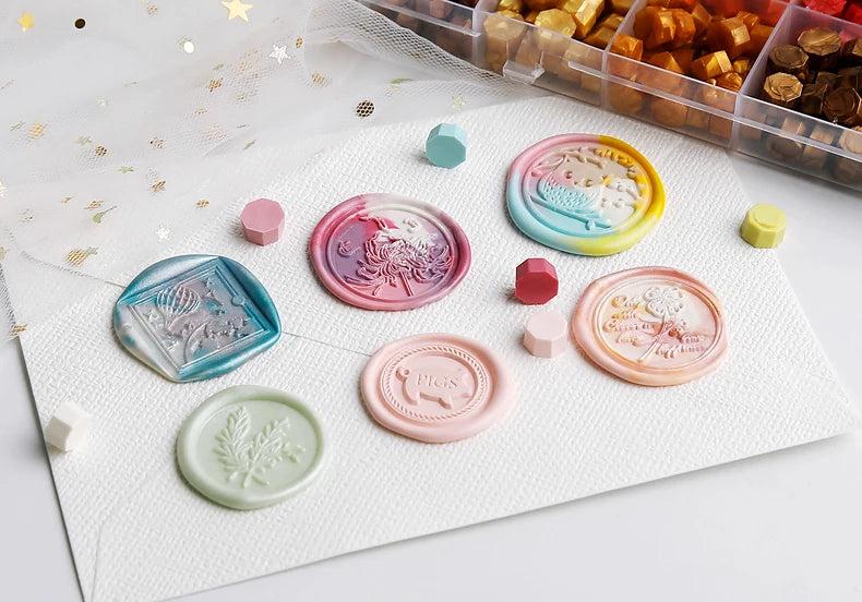 Cera lacre octogonal multicolor en caja, cera para sellado