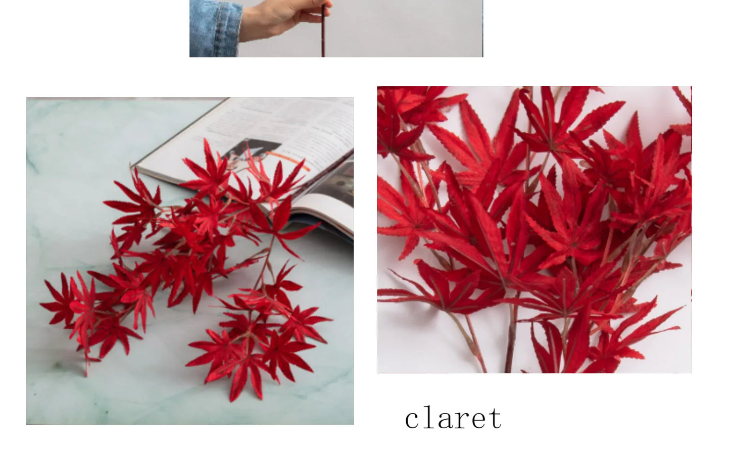 Planta de simulación de hoja de arce, 4 ramas, decoración