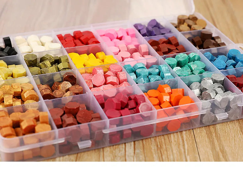 Cera lacre octogonal multicolor en caja, cera para sellado