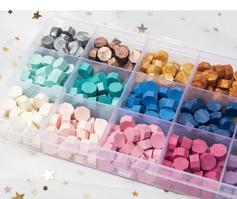 Cera lacre octogonal multicolor en caja, cera para sellado