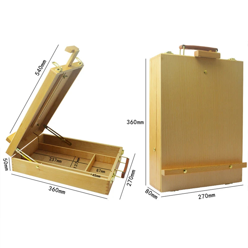 GATYZTORY caballete para herramientas de pintura, multifuncional, de madera, tablero con caja retráctil, para artista