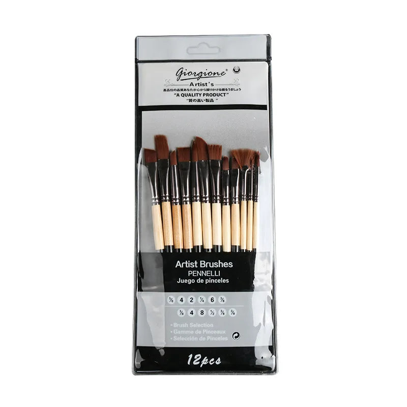 Juego de pinceles de nailon para pintura, caja metálica o en bolsa, para pintura al óleo, acuarela, Gouache acrílico, 12 piezas