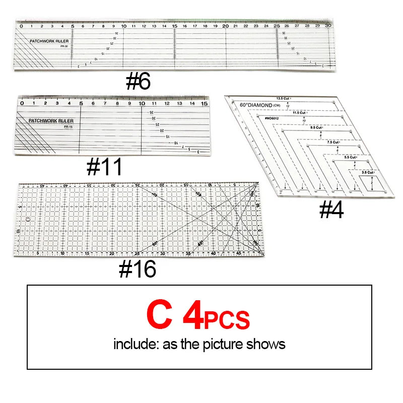 4 unids/set de reglas de costura, acrílicas