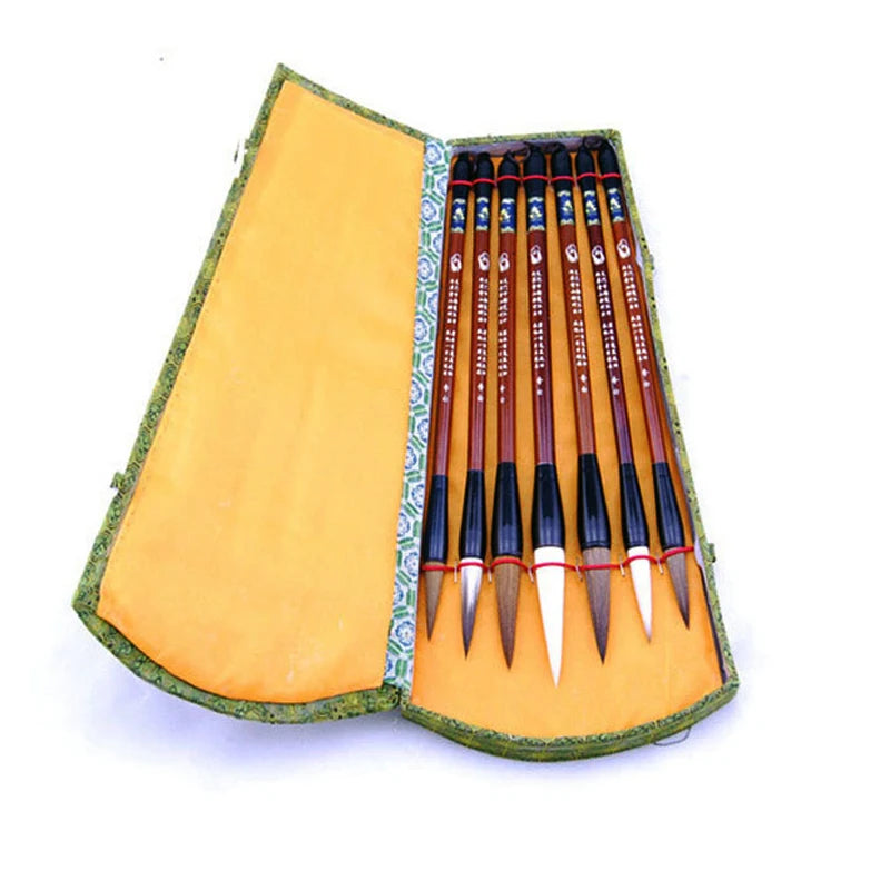 Caja de pinceles de pintura de caligrafía china, juego de pinceles de pintura de pelo de lana, 7 piezas