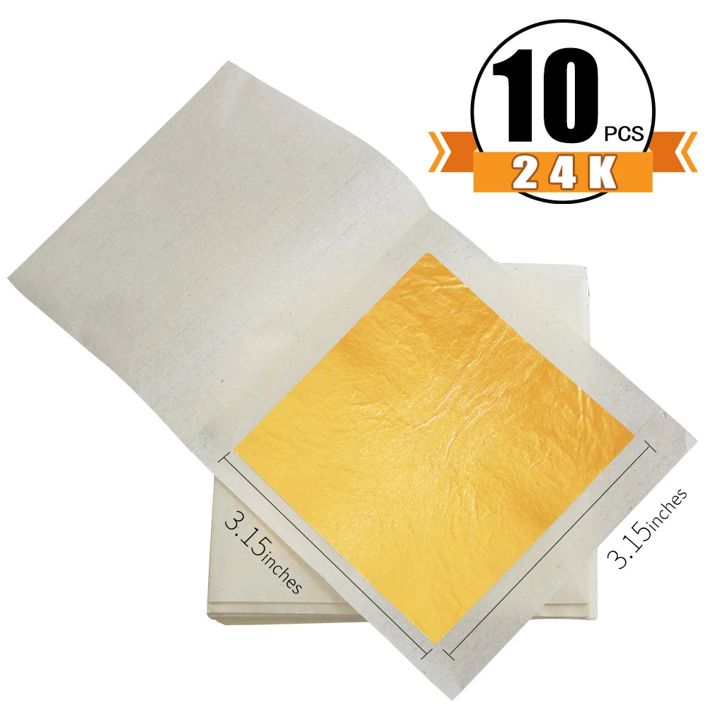 Hojas de hojas de oro puro de 24K, 10 Uds. para manualidades
