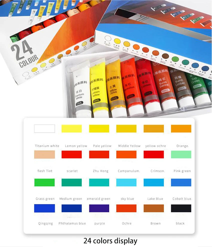 Juego de pinturas acrílicas de 15ML, 12/24 colores, pigmento para tela, ropa, uñas, vidrio, dibujo