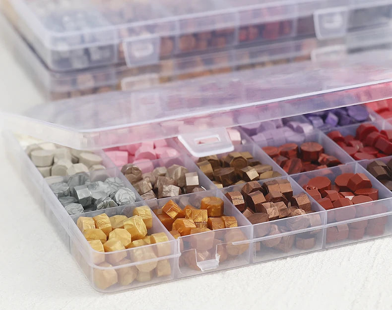 Cera lacre octogonal multicolor en caja, cera para sellado
