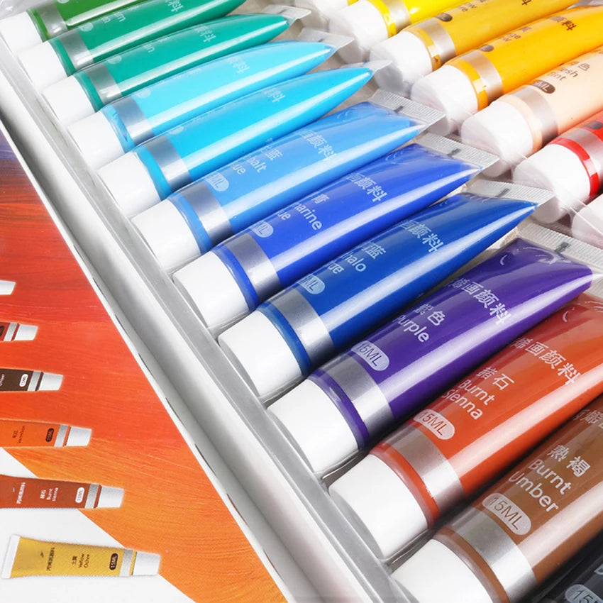 Juego de pinturas acrílicas de 15ML, 12/24 colores, pigmento para tela, ropa, uñas, vidrio, dibujo