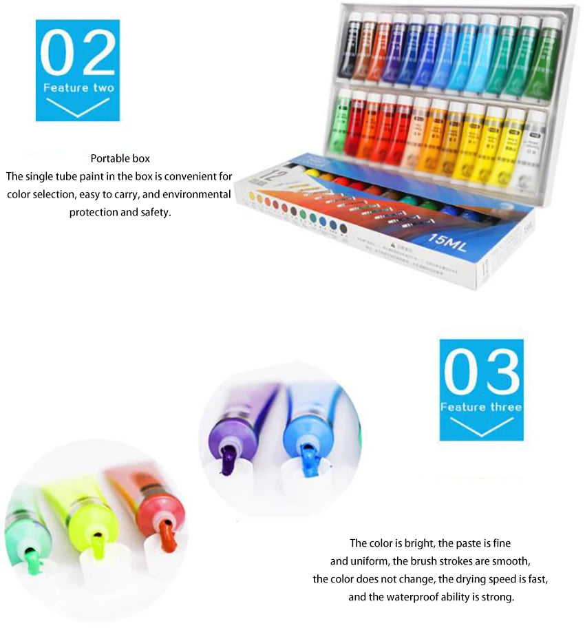 Juego de pinturas acrílicas de 15ML, 12/24 colores, pigmento para tela, ropa, uñas, vidrio, dibujo