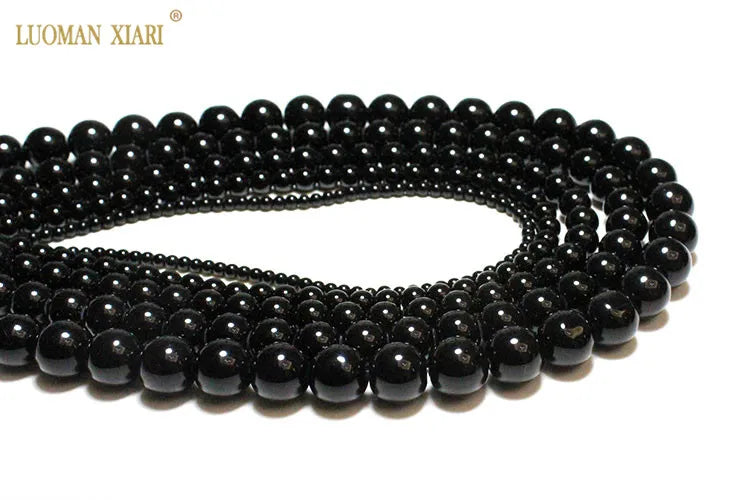 Mostacillas (cuentas) redondas de piedra natural de ónix negro, blanco y jaspeado para fabricación de joyería de 4/6/8/10/12/mm, hebra de 38cm aprox.