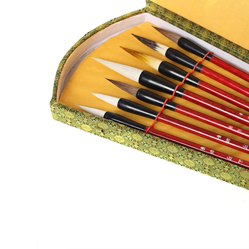 Caja de pinceles de pintura de caligrafía china, juego de pinceles de pintura de pelo de lana, 7 piezas