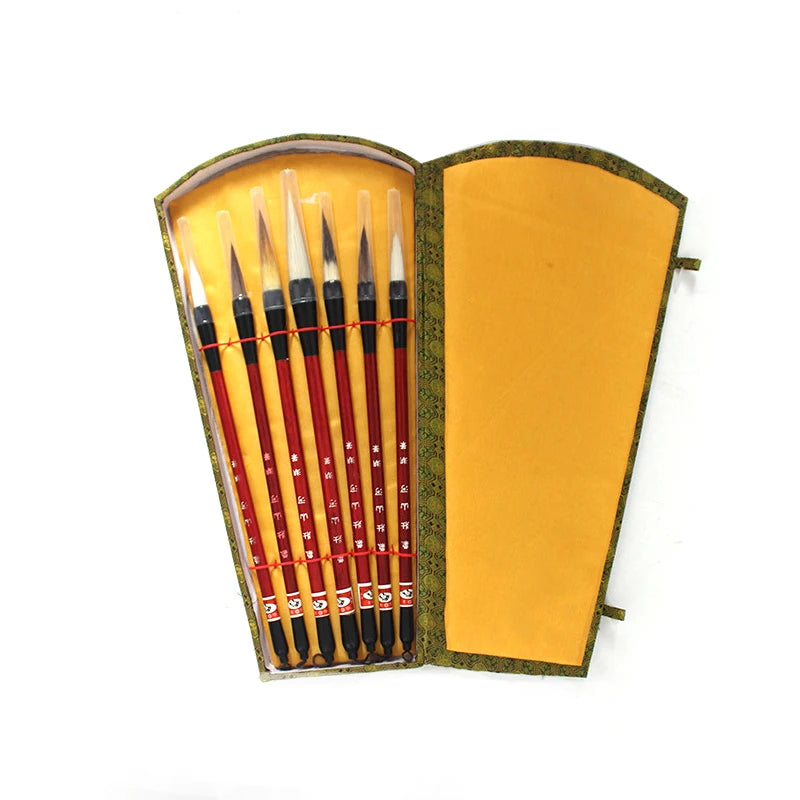 Caja de pinceles de pintura de caligrafía china, juego de pinceles de pintura de pelo de lana, 7 piezas