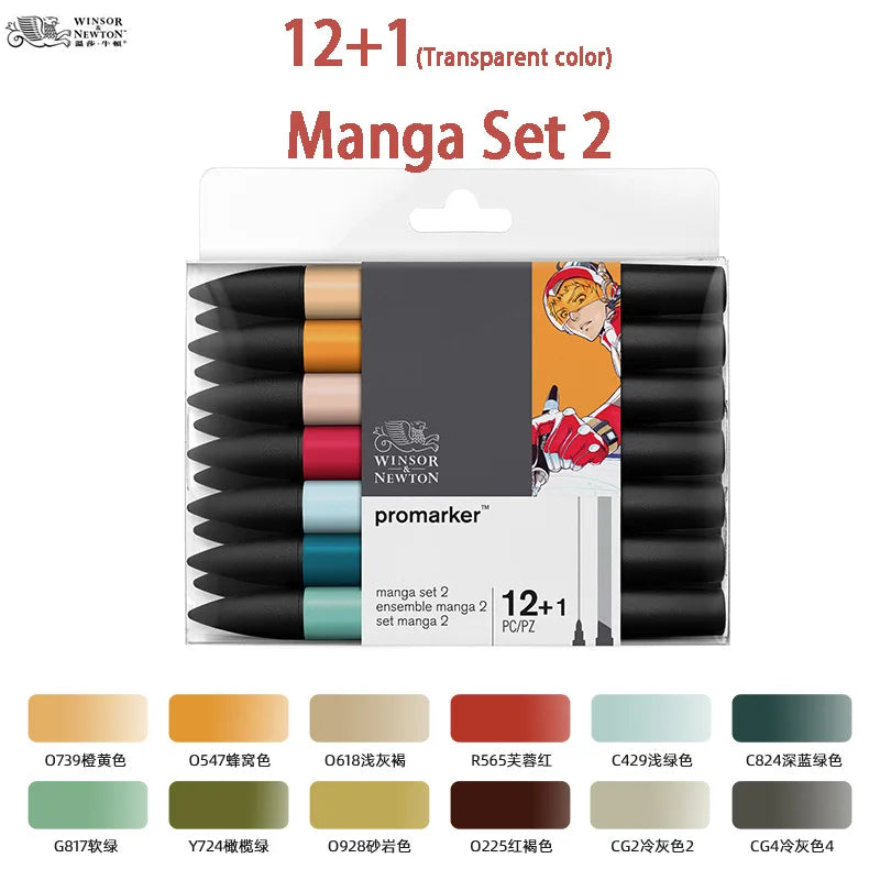 WINSOR & NEWTON Promarker, juego de 6/12(+1) colores, plumones a base de Alcohol de punta doble, rotulador profesional de diseño para artistas