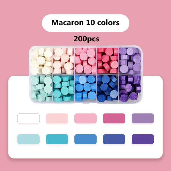 Cera lacre octogonal multicolor en caja, cera para sellado