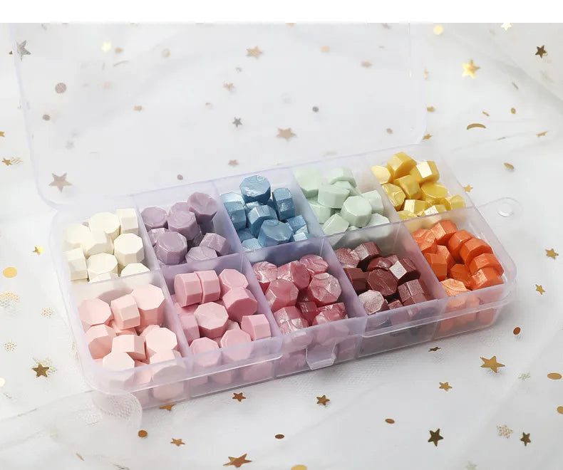 Cera lacre octogonal multicolor en caja, cera para sellado