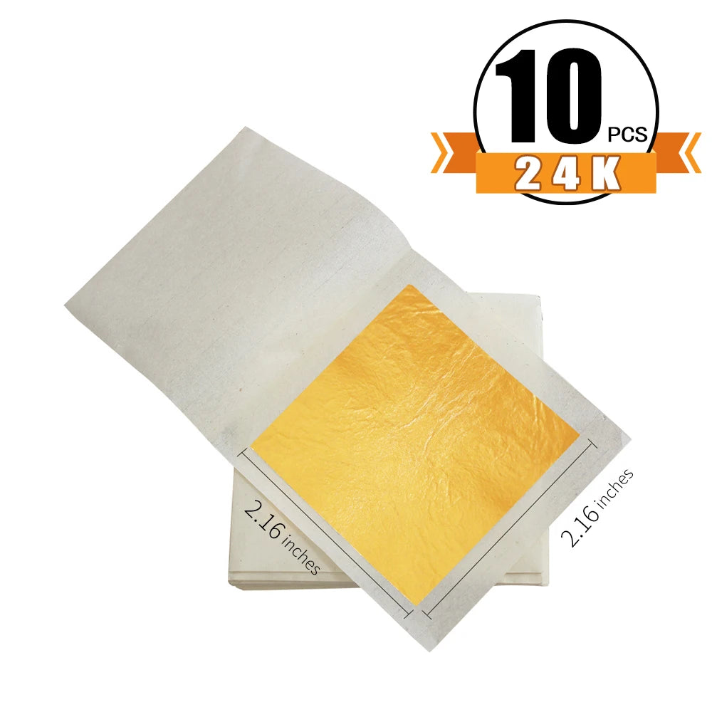 Hojas de hojas de oro puro de 24K, 10 Uds. para manualidades
