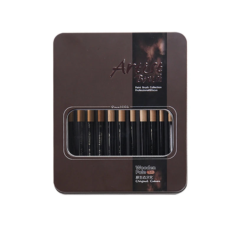 Juego de pinceles de nailon para pintura, caja metálica o en bolsa, para pintura al óleo, acuarela, Gouache acrílico, 12 piezas