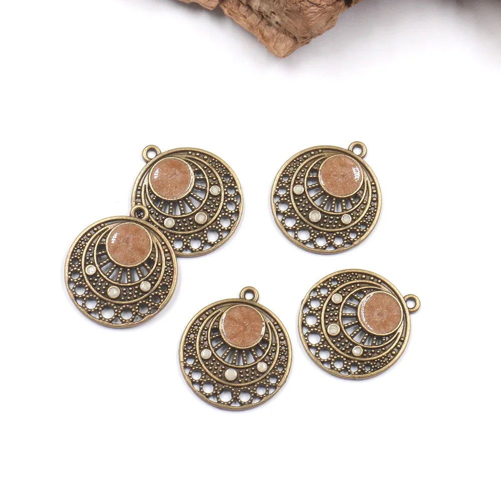 12 unidades de conectores redondos de bronce antiguo, ajuste de pendientes, colgante de aleación.