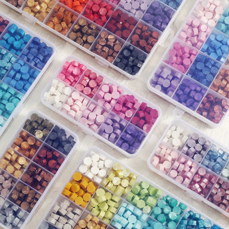 Cera lacre octogonal multicolor en caja, cera para sellado