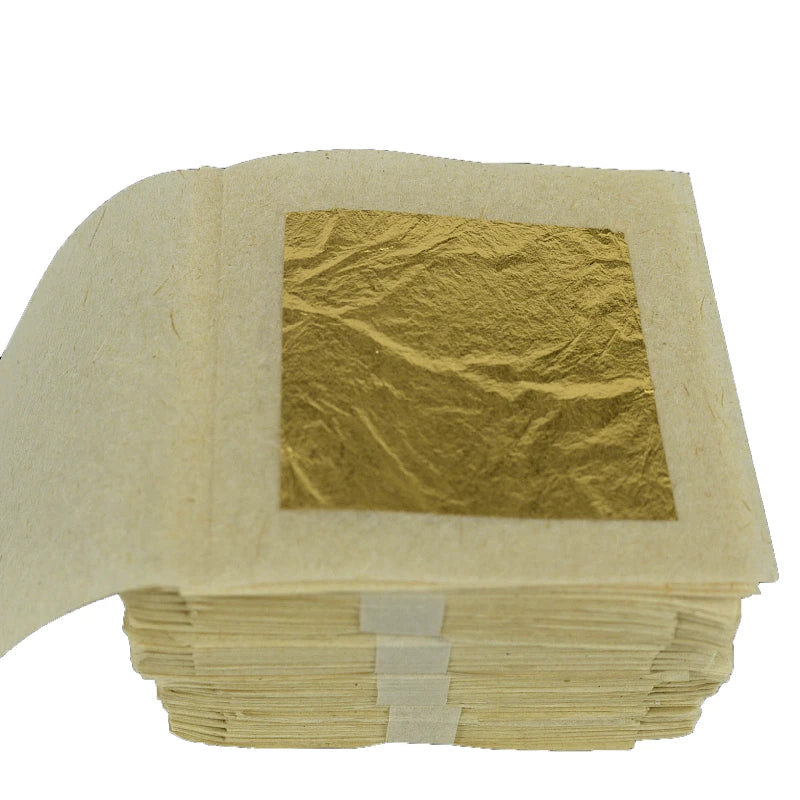 100 Uds. Hoja de oro puro de 24 k 9,33x9,33 cm. Contenido 99% hoja de lámina de oro real