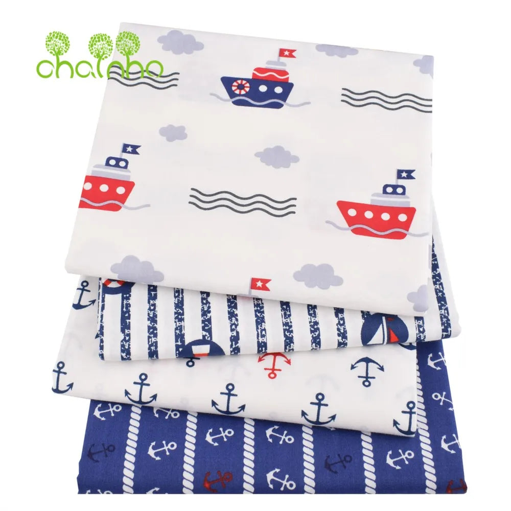 Tela de algodón de sarga estampada, Material de costura, serie Ocean, 25C21