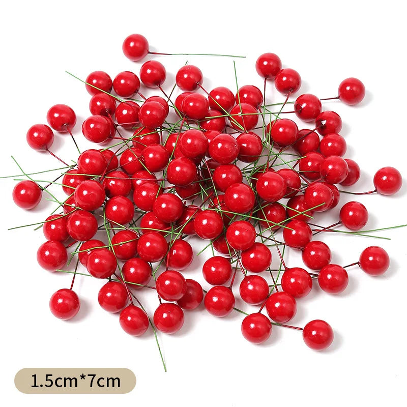 Adornos para decoración navideña, adornos de árbol de Navidad de bayas rojas, 50/100 piezas