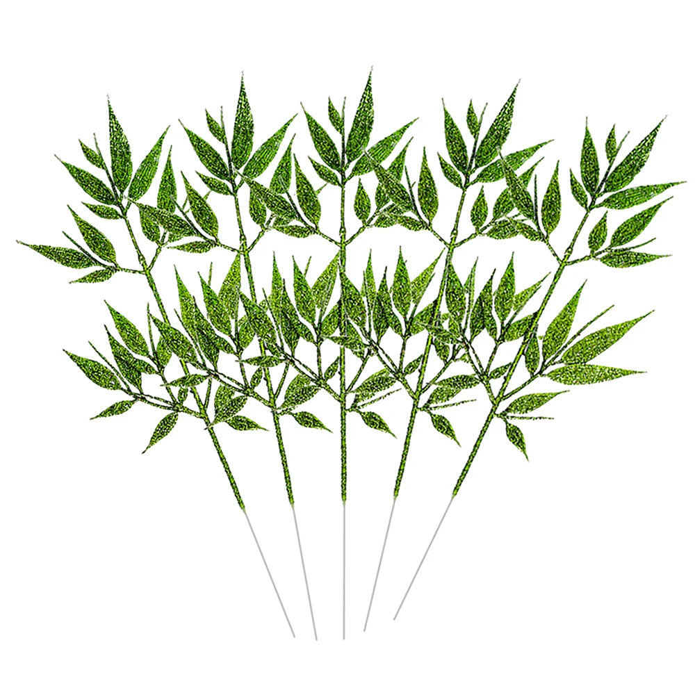 Plantas artificiales de Navidad con purpurina, polvo dorado, flores, hojas, ramas, adorno de árbol de Navidad, 10/1 piezas