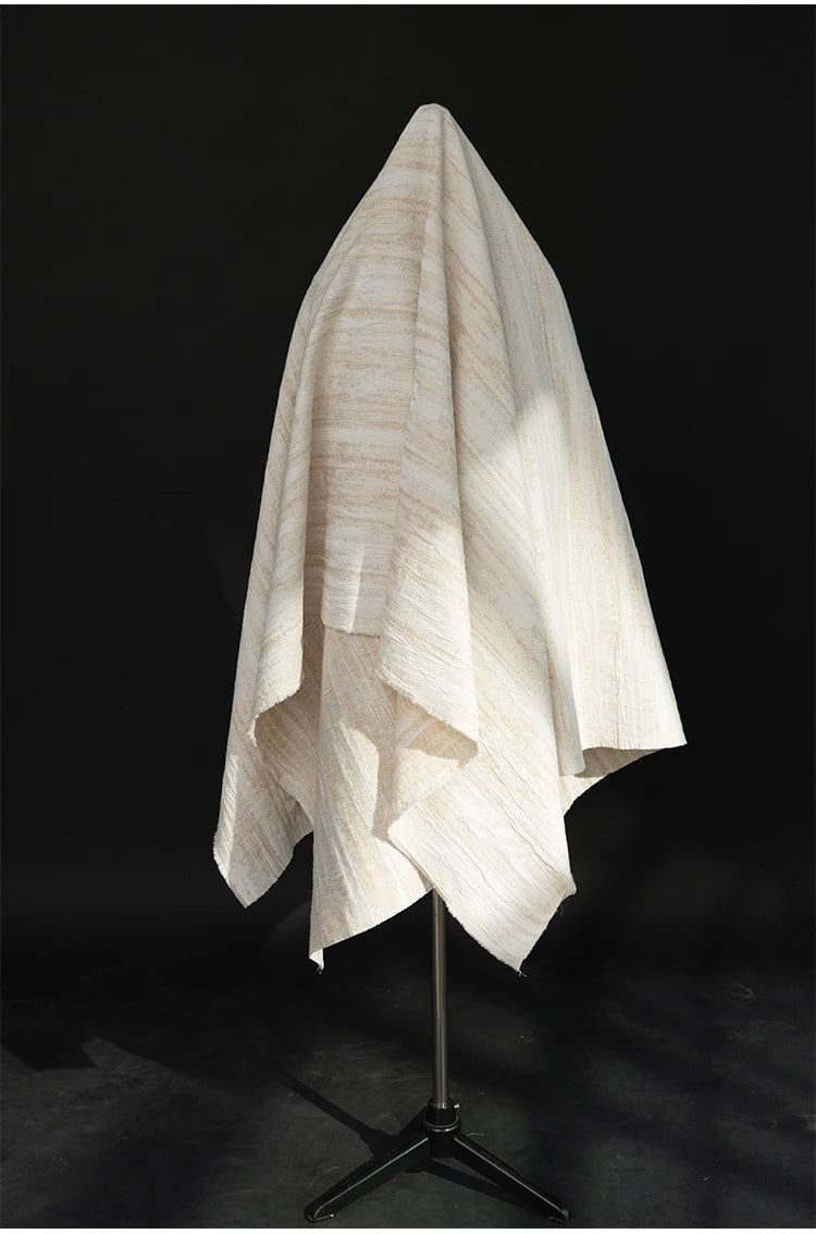 Tela de mezcla de lino y algodón blanco con textura plisada Jacquard antiarrugas