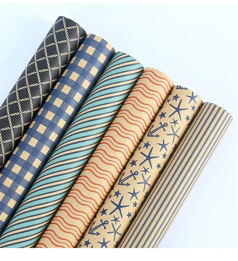 Papel de regalo Kraft clásico con entramado plegable de 50x70cm, embalaje de regalo azul, papel artesanal