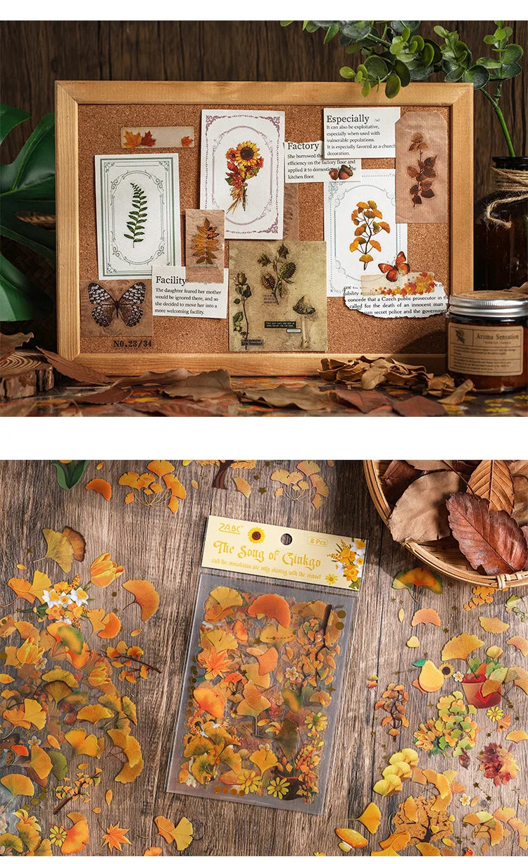 8 páginas, Vintage de otoño, impermeables, pegatinas en bolsa