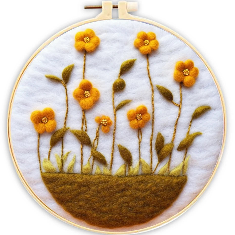Kit de bordado de fieltro de lana, de flores del campo