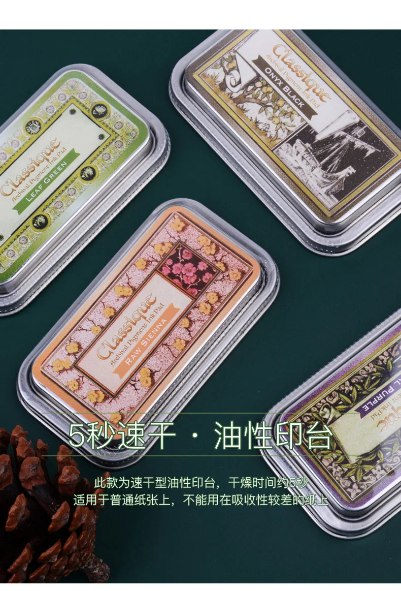 Almohadillas de tinta japonesas Classique, tinta aceitosa de Color Retro, almohadilla de tinta de secado rápido, sello de caja de Metal resistente al agua, 12 colores disponibles, 1 ud.