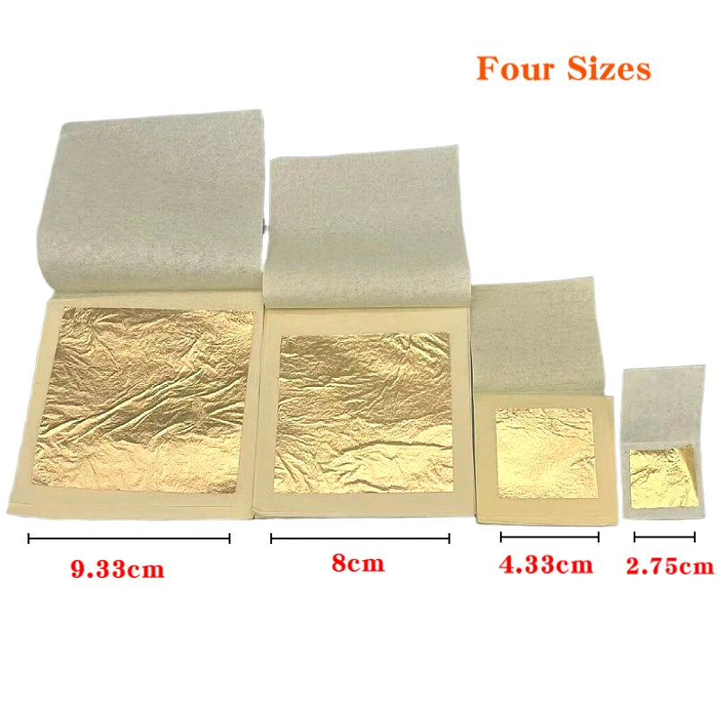 100 Uds. Hoja de oro puro de 24 k 9,33x9,33 cm. Contenido 99% hoja de lámina de oro real