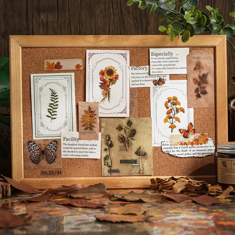 8 páginas, Vintage de otoño, impermeables, pegatinas en bolsa
