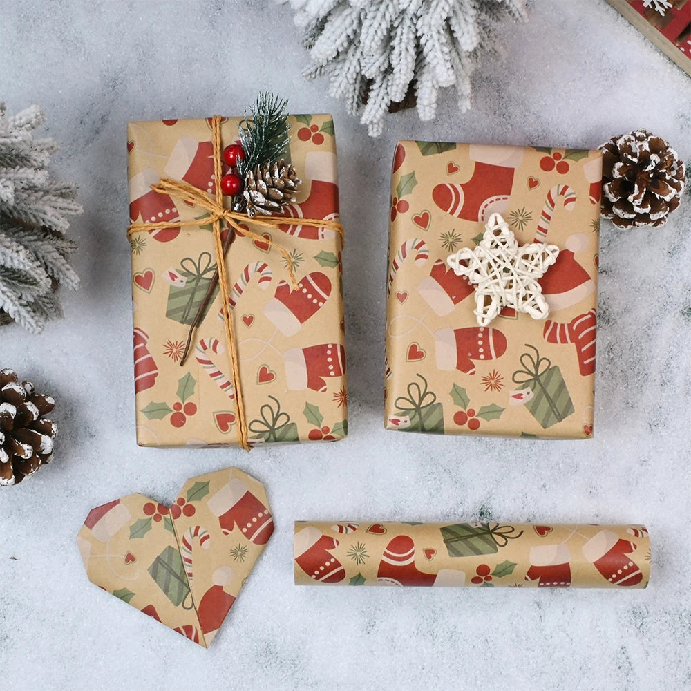 1 rollo de papel de regalo navideño de 44 cm x 15 mts aprox., papel de regalo con sombrero y guante, adornos navideños