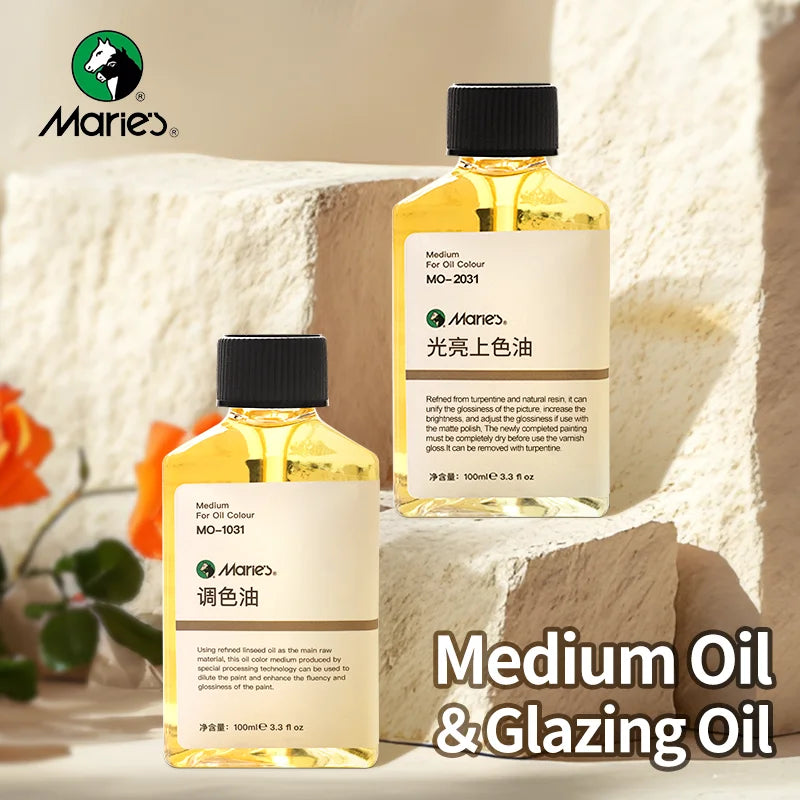 Marie's Para pintura al óleo médium, aceite de glaseado. Trementina para mezcla de colores, inodoros, adelgazamiento de pintura al óleo, aceite líquido brillante, 100ml