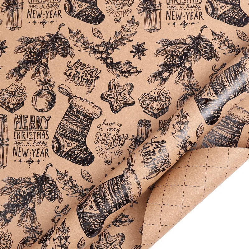 Papel de regalo de Navidad de 10 m/rollo, papel Kraft para embalaje