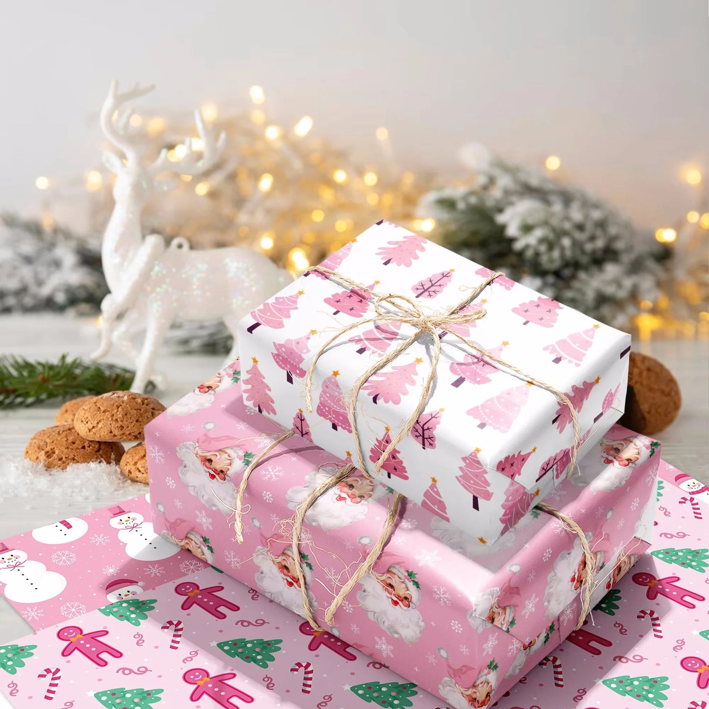 Papel para envolver con temática de muñeco de nieve, Papá Noel, 12 piezas, para regalo de fiesta de Navidad
