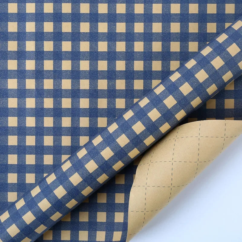 Papel de regalo Kraft clásico con entramado plegable de 50x70cm, embalaje de regalo azul, papel artesanal