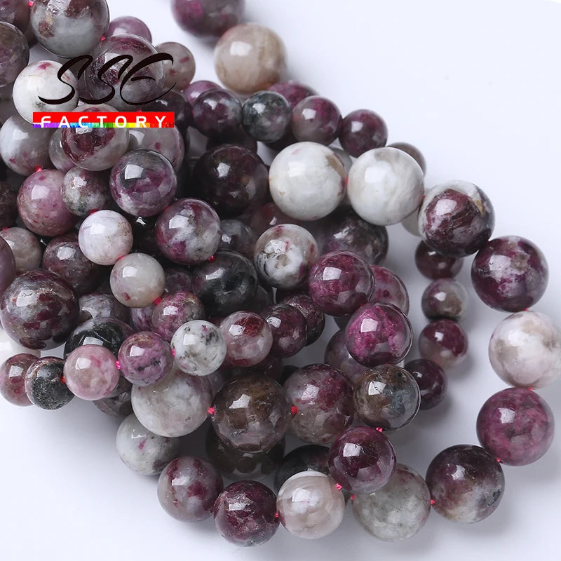 Cuentas de turmalina con flor de ciruela Natural auténtica para la fabricación de joyas, cuentas redondas sueltas A + de 6, 8, 10mm y 15"