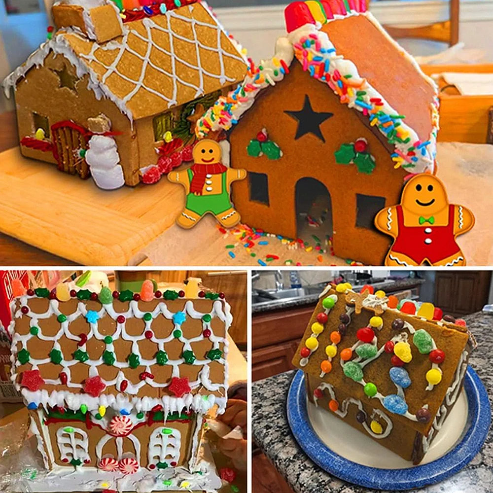 Cortador de galletas navideño 3D, juego de cortadores de galletas de casa de jengibre de 10 piezas